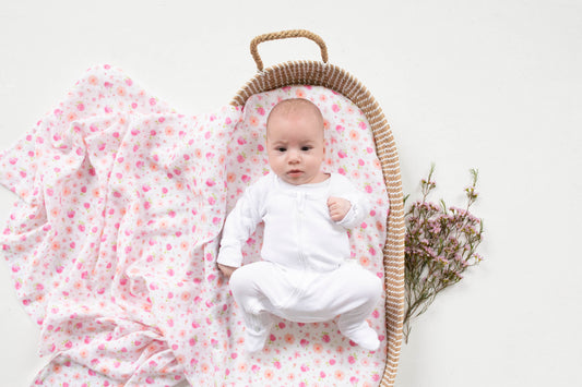 Peachy Pink Blossom Muslin Swaddle