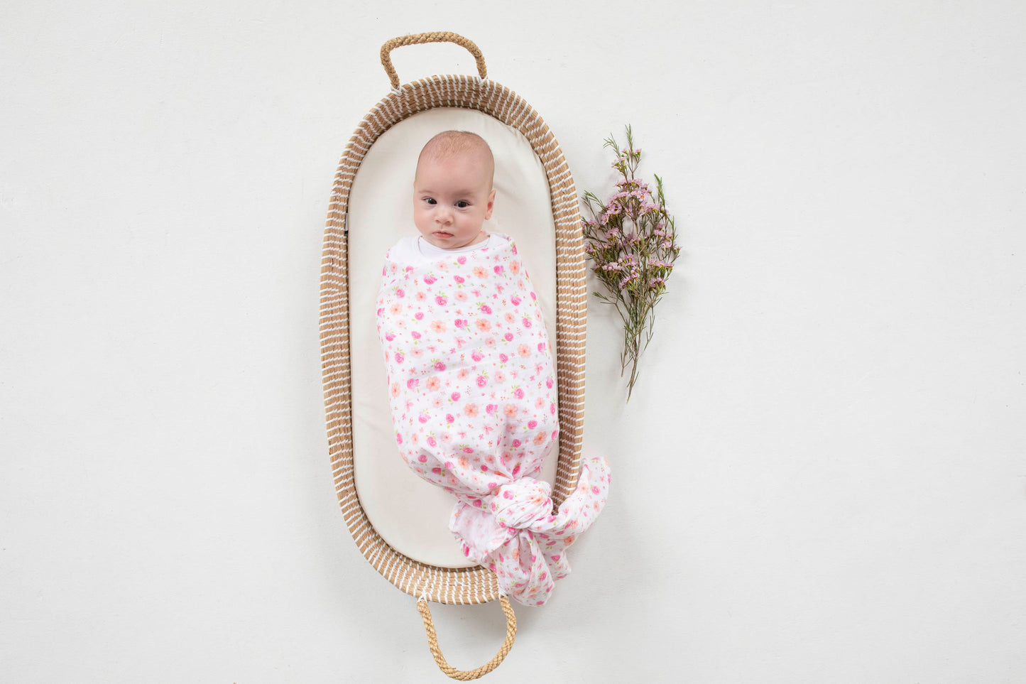 Peachy Pink Blossom Muslin Swaddle